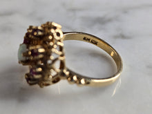 Load image into Gallery viewer, Womens Vintage Estate 10K Yellow Gold Opal Amethyst Heart Ring 3.7g E6017