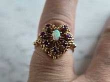 Load image into Gallery viewer, Womens Vintage Estate 10K Yellow Gold Opal Amethyst Heart Ring 3.7g E6017