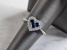 Load image into Gallery viewer, Womens Vintage Estate 14K White Gold Diamond Sapphire Heart Ring 3.3g E6048