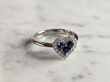 Load image into Gallery viewer, Womens Vintage Estate 14K White Gold Diamond Sapphire Heart Ring 3.3g E6048