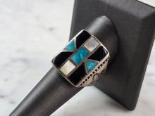 Load image into Gallery viewer, Mens Vintage Sterling Silver Southwestern Turquoise MOP Onyx Ring 13.1g E605