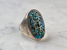 Load image into Gallery viewer, Mens Vintage Estate Southwestern Sterling Silver Turquoise Ring 19.2g E607