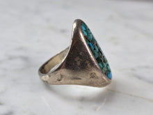 Load image into Gallery viewer, Mens Vintage Estate Southwestern Sterling Silver Turquoise Ring 19.2g E607