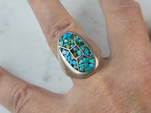 Load image into Gallery viewer, Mens Vintage Estate Southwestern Sterling Silver Turquoise Ring 19.2g E607