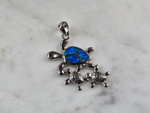 Load image into Gallery viewer, Womens Sterling Silver Blue Opal Sea Turtle w/ Babies Pendant 3.7g E6115