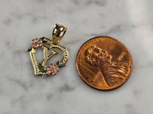 Load image into Gallery viewer, Womens 10K Yellow &amp; Rose Gold Initial Letter &quot; Y &quot;  Heart Pendant 0.9g E6134
