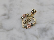Load image into Gallery viewer, Womens 10K Yellow &amp; Rose Gold Initial Letter &quot; R &quot;  Heart Pendant 0.9g E6139