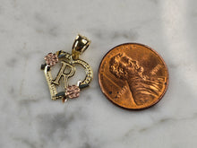 Load image into Gallery viewer, Womens 10K Yellow &amp; Rose Gold Initial Letter &quot; R &quot;  Heart Pendant 0.9g E6139