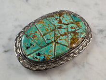 Load image into Gallery viewer, Vintage Sterling Silver Native American Zuni Turquoise Belt Buckle 89.6g E613