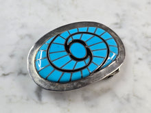 Load image into Gallery viewer, Vintage Sterling Silver Native American Zuni Turquoise Belt Buckle 46.8g E614