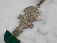 Load image into Gallery viewer, Womens Vintage Estate Sterling Silver Malachite Mayan Inca Pendant 8.2g E6170