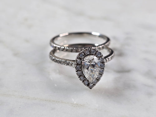 Womens Estate 14k White Gold Lab Diamond Ring Set 5.2g #E6228