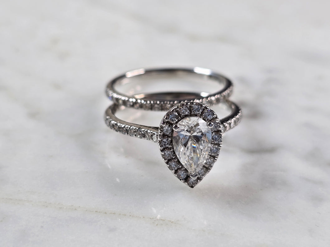 Womens Estate 14k White Gold Lab Diamond Ring Set 5.2g #E6228