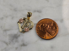 Load image into Gallery viewer, Womens 10K Yellow &amp; Rose Gold Initial Letter &quot; P &quot;  Heart Pendant 0.9g E6250