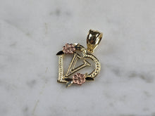 Load image into Gallery viewer, Womens 10K Yellow &amp; Rose Gold Initial Letter &quot; V &quot;  Heart Pendant 0.9g E6251