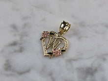 Load image into Gallery viewer, Womens 10K Yellow &amp; Rose Gold Initial Letter &quot; W &quot;  Heart Pendant 0.9g E6253