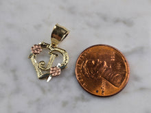 Load image into Gallery viewer, Womens 10K Yellow &amp; Rose Gold Initial Letter &quot; J &quot;  Heart Pendant 0.9g E6256