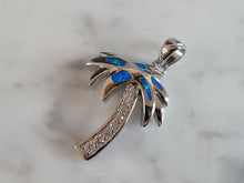 Load image into Gallery viewer, Womens Sterling Silver Blue Opal Beach Palm Tree Pendant 3.2g E6300