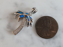 Load image into Gallery viewer, Womens Sterling Silver Blue Opal Beach Palm Tree Pendant 3.2g E6300