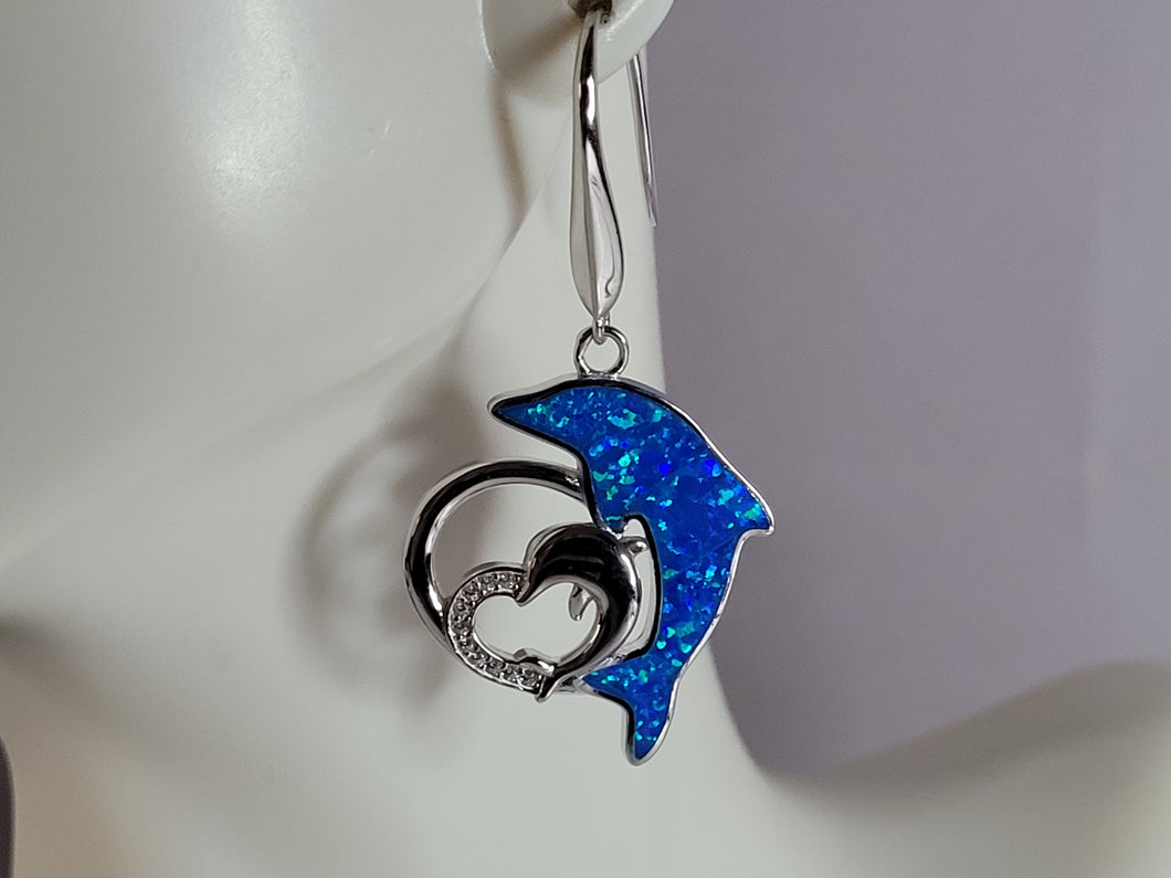 Womens Estate Sterling Silver Modernist Opal Dolphin Earrings 8.6g E6332