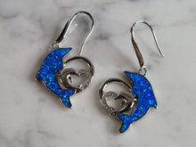 Load image into Gallery viewer, Womens Estate Sterling Silver Modernist Opal Dolphin Earrings 8.6g E6332