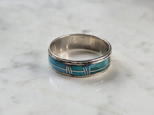 Load image into Gallery viewer, Mens Vintage Estate Sterling Silver Southwestern Turquoise Band Ring 6.1g E633