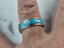 Load image into Gallery viewer, Mens Vintage Estate Sterling Silver Southwestern Turquoise Band Ring 6.1g E633