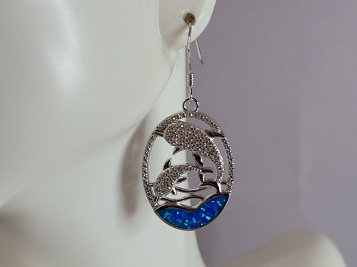 Womens Estate Sterling Silver Modernist Opal Dolphin Earrings 6.8g E6344
