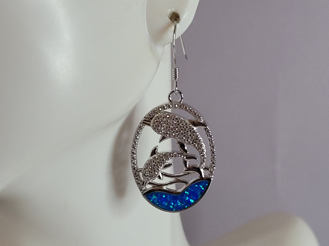 Womens Estate Sterling Silver Modernist Opal Dolphin Earrings 6.8g E6344