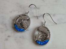 Load image into Gallery viewer, Womens Estate Sterling Silver Modernist Opal Dolphin Earrings 6.8g E6344