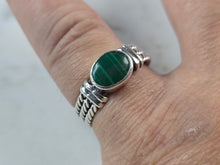 Load image into Gallery viewer, Womens Vintage Estate Sterling Silver Southwestern Malachite Ring 4.1g E634