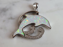 Load image into Gallery viewer, Womens Sterling Silver Opal Dolphin Pendant 6.4g E6353