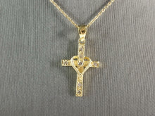 Load image into Gallery viewer, Womens Sterling Silver Gold Tone Religious Heart Cross Necklace 3.2g E6397