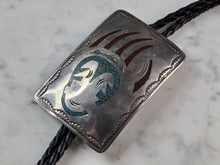 Load image into Gallery viewer, Native American Bear Claw Sterling Silver Turquoise Coral Bolo Tie E639
