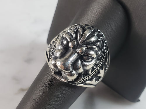 Mens Sterling Silver Lion Head Ring 10.7g E6412