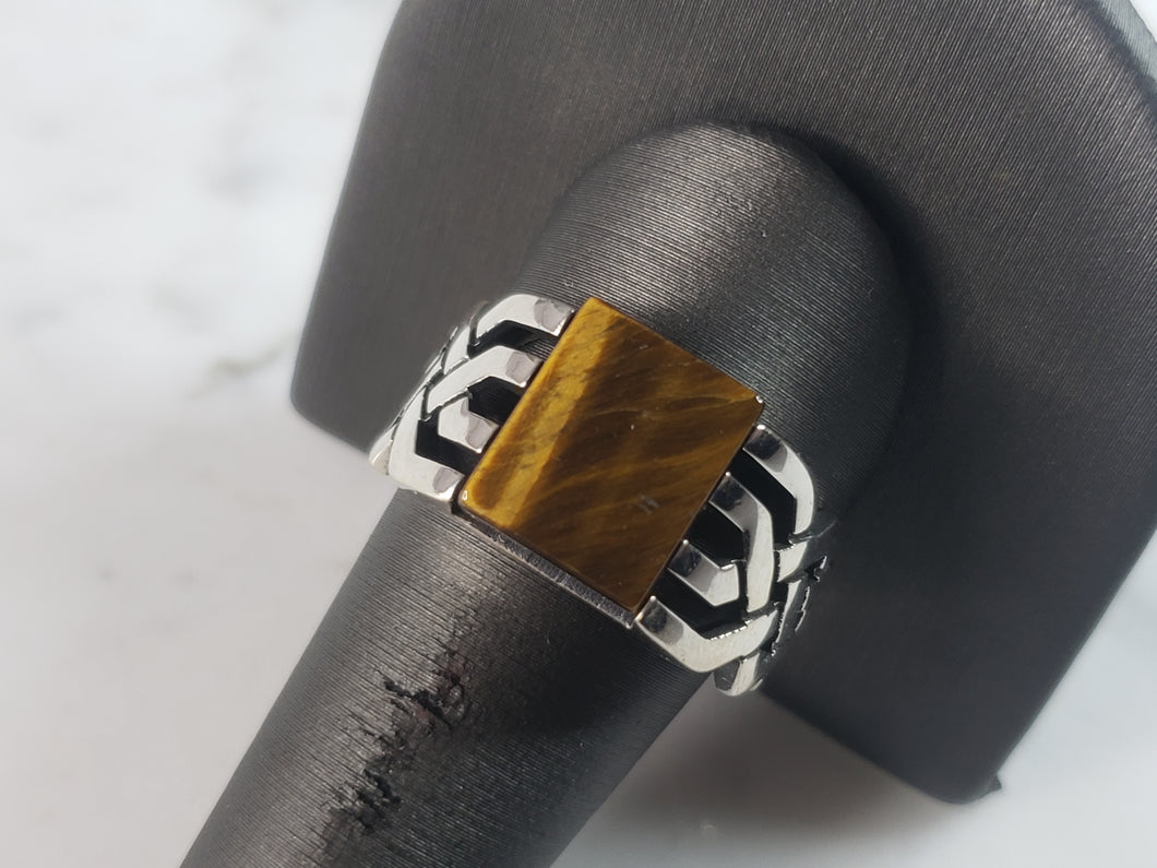 Mens Sterling Silver Tigers Eye Ring 7.4g E6414