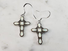 Load image into Gallery viewer, Womens Estate Sterling Silver Opal Cross Earrings 4.2g E6418