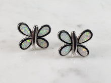 Load image into Gallery viewer, Womens Estate Sterling Silver Opal Butterfly Stud Earrings 5.0g E6419