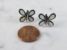 Load image into Gallery viewer, Womens Estate Sterling Silver Opal Butterfly Stud Earrings 5.0g E6419
