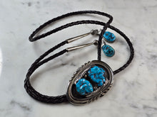 Load image into Gallery viewer, Southwestern Native American Sterling Silver Turquoise Leekya Bolo Tie E641