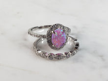 Load image into Gallery viewer, Womens Sterling Silver Pink Opal Stone Ring Set 4.8g E6421