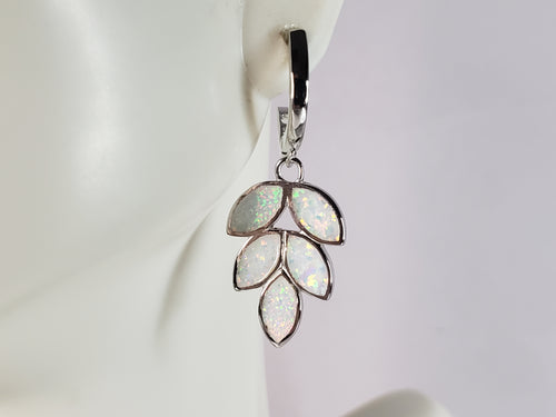 Womens Estate Sterling Silver Opal Leaf Earrings 4.3g E6423