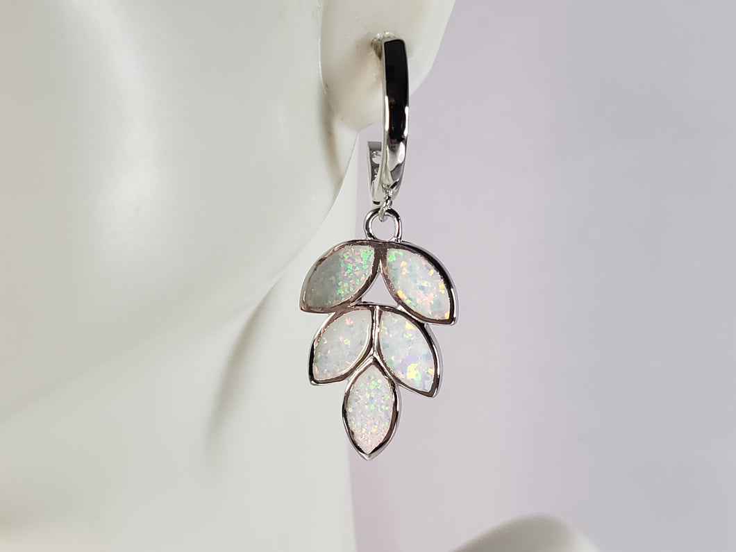 Womens Estate Sterling Silver Opal Leaf Earrings 4.3g E6423