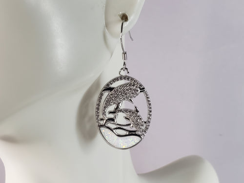 Womens Estate Sterling Silver Opal Dolphin Earrings 7.7g E6425