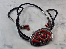 Load image into Gallery viewer, Southwestern Native American Sterling Silver Coral Leekya Bolo Tie E642