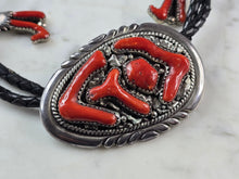 Load image into Gallery viewer, Southwestern Native American Sterling Silver Coral Leekya Bolo Tie E642
