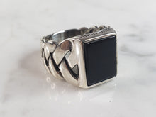 Load image into Gallery viewer, Mens Estate Sterling Silver Modernist Onyx Ring 8.9g E6433