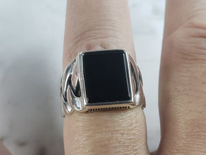 Mens Estate Sterling Silver Modernist Onyx Ring 8.9g E6433