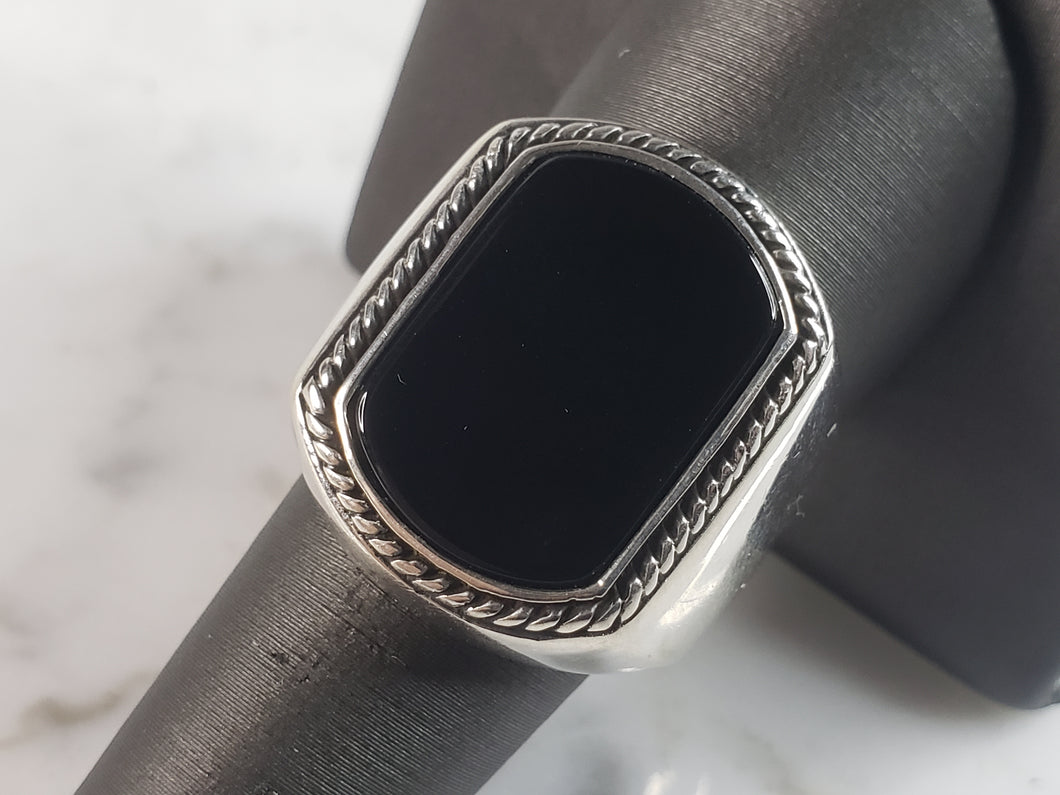 Mens Estate Sterling Silver Modernist Onyx Ring 13.2g E6435