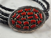 Load image into Gallery viewer, Southwestern Native American Sterling Silver Coral Bolo Tie E643